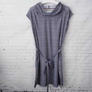 Columbia Omni Wick Dress With Hood Size L Blue White Print Waist Tie Belt